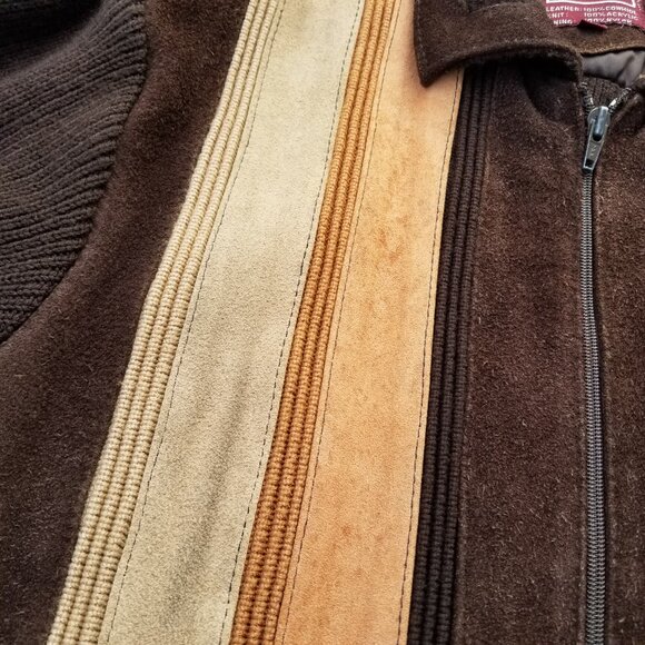 Vintage 70s Suede Leather Sweater Jacket Mens Medium Brown Orange Retro Stripe - Picture 10 of 15